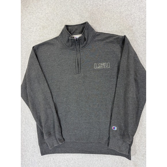 Champion Other - LSU Tigers Stitched Logo 1/4 Zip Pullover Sweatshirt (Men's Large) Gray